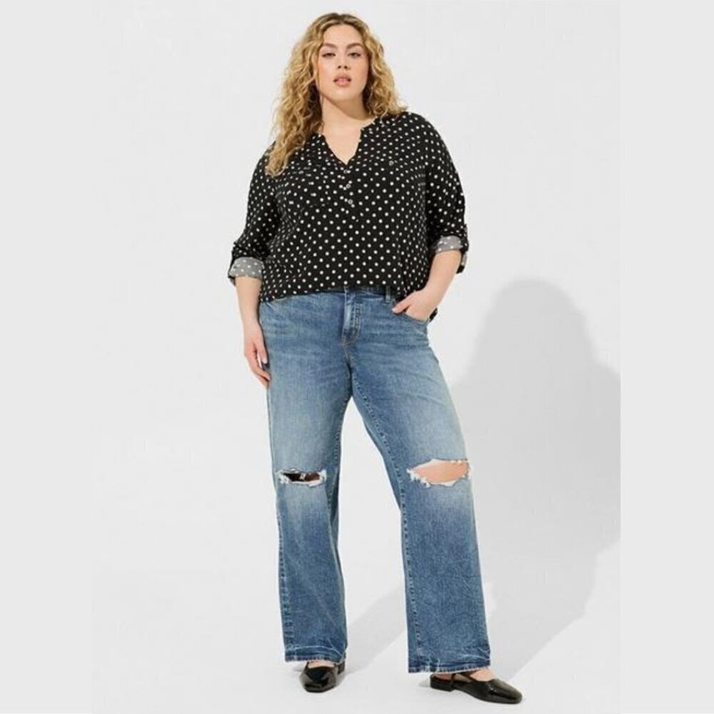 Torrid - Harper Challis Long Sleeve Blouse in Perfect Dots Deep Black & White‌‌‌
